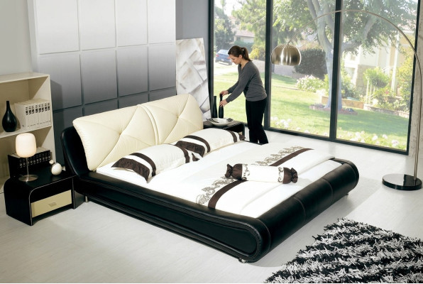 Leren bedbekleding luxe ontwerp dubbele hotel houten bedden slaapkamer