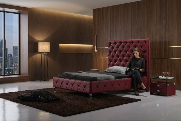 Ontwerper bed Chesterfield leer hotelbedden luxe tweepersoons slaapkamer