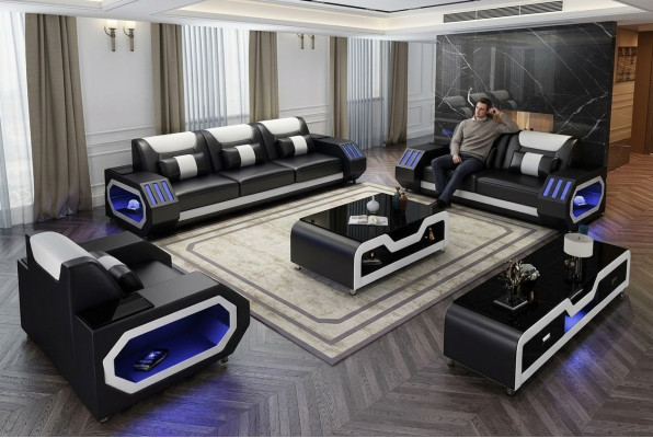 Leren bank Bank Bankstel 3+2 Set Design Moderne Bank Zitplaatsen Nieuw