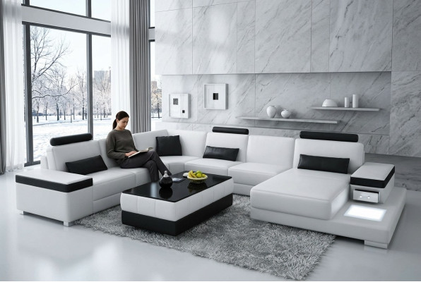 Leren bank Ontwerper bank U-vormige woonlandschap bank bekleding decor hoekbank