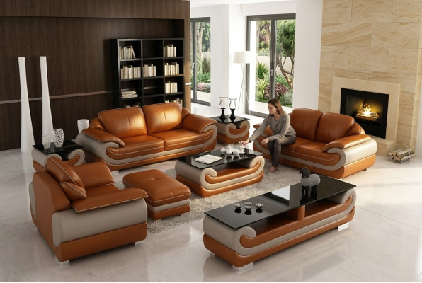Ledersofa Bank Woonlandschap 3+2 zitsbank stel Modern Ontwerp Xlmeubilair.nl