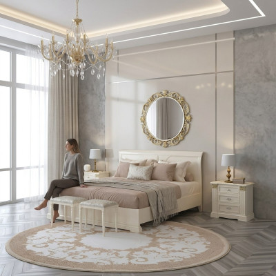 Bed + 2x nightstand 3-piece bedroom set design modern luxury classic furniture solid wood  Bed + 2x nachtkastje 3-delige slaapkamer set design modern luxe klassiek meubilair massief hout