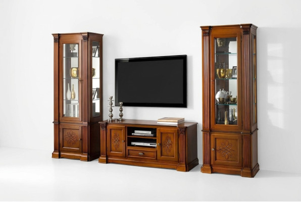 Klassieke woonkamer vitrinekast TV-kastje wandkast 3-delige massief houten set