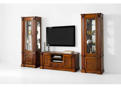 Klassieke woonkamer vitrinekast TV-kastje wandkast 3-delige massief houten set