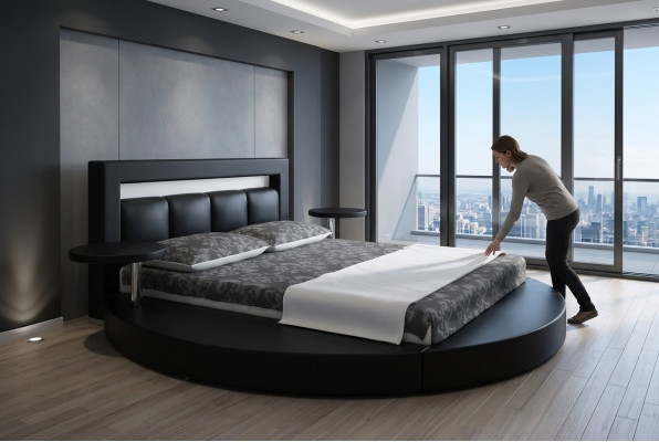 Rond bed Rond ontwerp Bedden Leer Hotel Dubbel Frame Luxe Slaap