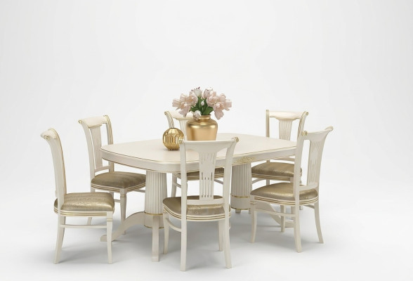 Eettafel set Tafel + 6x Stoelen Stoel Eetkamer set Massief hout Textiel 7-delig.