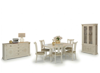 Compleet set eettafel + 6 stoelen eetkamerset eetgroep massief houten tafels 9-delig