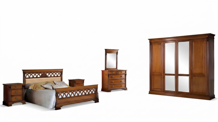 Slaapkamer set compleet: commode, bed, kledingkast, bedden, nachtkastje. 6-delige set van massief hout.