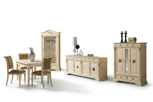 Complete eetkamerset 4x stoelen dressoir 8-delig set tafel dressoir groep massief hout
