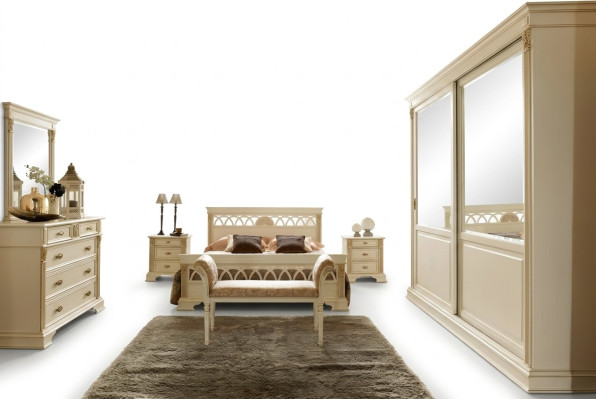Bed + 2x bedside table 3-piece bedroom set solid wood designer luxury bedroom baroque