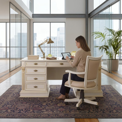 Kantoorset Bureau Directeursstoel Compleet kantoor Barok Rococo 2-delig set Massief hout