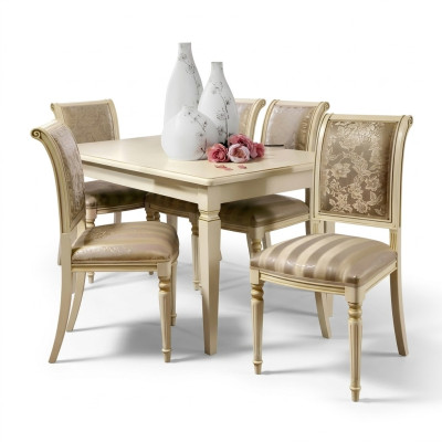 Eettafel + 4x stoelen eetkamerset massief houten meubelset 5-delige set.