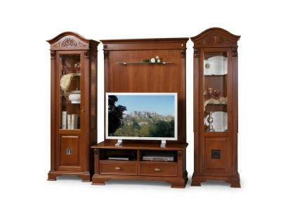 Klassieke woonwand massief hout woonkamer vitrine dressoir RTV rek wandkast 4-delig.