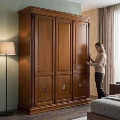 Kledingkast Slaapkamer Massief houten kast Antieke stijl Barok Rococo Kasten Nieuw