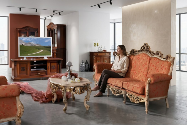 Sofa Barok Rococo Driezitter 3-zits bank Gestoffeerde banken Massief hout