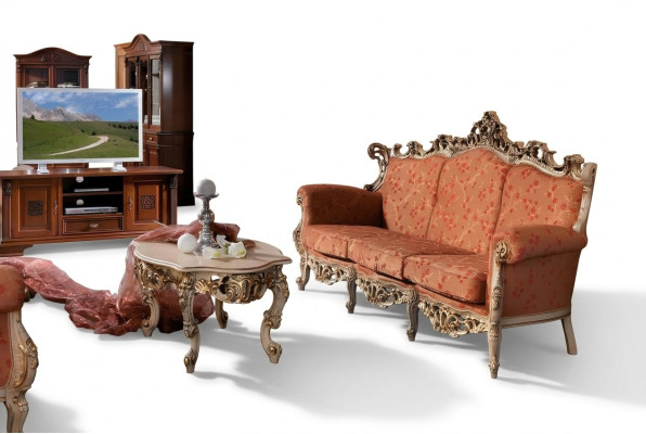 Sofa Barok Rococo Driezitter 3-zits bank Gestoffeerde banken Massief hout