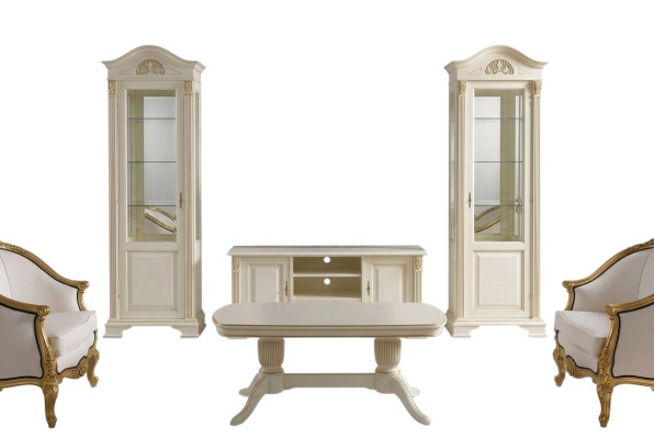 Woonkamer wandkast vitrine console wandkast glazen vitrines massief hout 3-delig. 