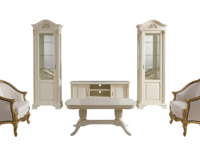Woonkamer wandkast vitrine console wandkast glazen vitrines massief hout 3-delig. 