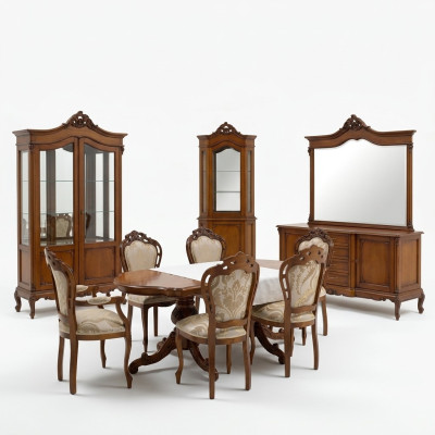 Italiaanse barok meubels eetkamer 11-delige set tafel stoelen dressoir massief hout