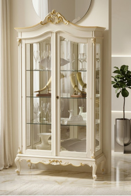 Vitrinekast Vitrines Woonkamer Massief Hout Kasten Ontwerp Barok Rococo Wit nieuw