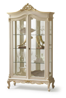 Vitrinekast Vitrines Woonkamer Massief Hout Kasten Ontwerp Barok Rococo Wit nieuw
