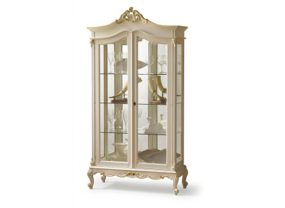 Vitrinekast Vitrines Woonkamer Massief Hout Kasten Ontwerp Barok Rococo Wit nieuw