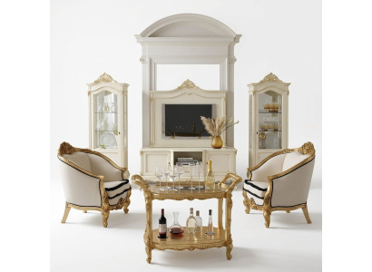 Klassieke woonkamer vitrinekast, dressoir tv-meubel wandkast 3-delige massief houten kast.