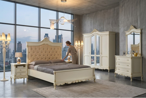 Italiaanse barokstijl meubels slaapkamer 5-delige set bed dressoir nachtkastjes