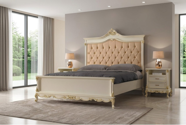 Slaapkamerbed met 2 nachtkastjes, set bedmeubilair Chesterfield massief hout.