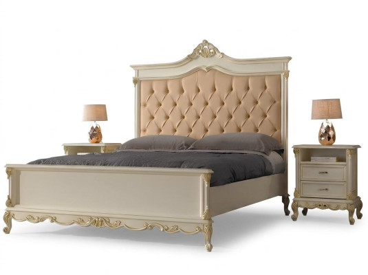 Slaapkamerbed met 2 nachtkastjes, set bedmeubilair Chesterfield massief hout.