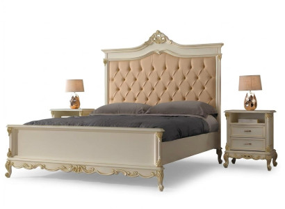 Slaapkamerbed met 2 nachtkastjes, set bedmeubilair Chesterfield massief hout.