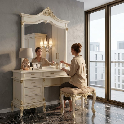 Kaptafel barok rococo console tafels + krukken kaptafel make-uptafel massief hout