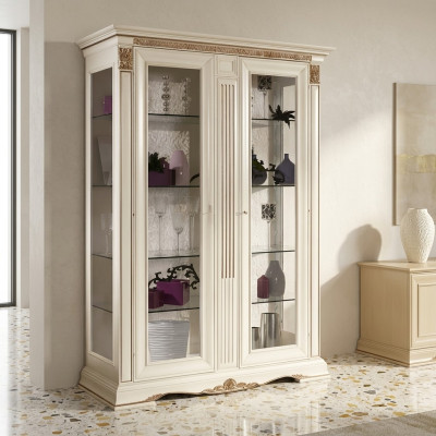 Vitrine Glas Kast Woonkamer Etalage 2-delige Vitrines Barok Rococo Italië Massief hout