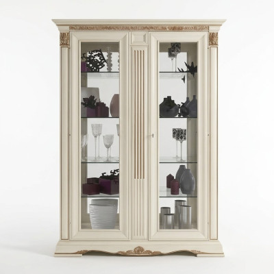 Vitrine Glas Kast Woonkamer Etalage 2-delige Vitrines Barok Rococo Italië Massief hout
