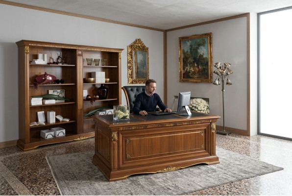 Bureau inrichting thuiskantoor Chef 2-delige set bureau + archiefkast tafel massief hout