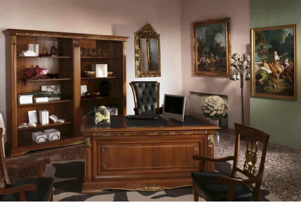 Bureau inrichting thuiskantoor Chef 2-delige set bureau + archiefkast tafel massief hout