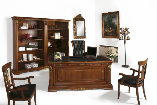 Bureau inrichting thuiskantoor Chef 2-delige set bureau + archiefkast tafel massief hout
