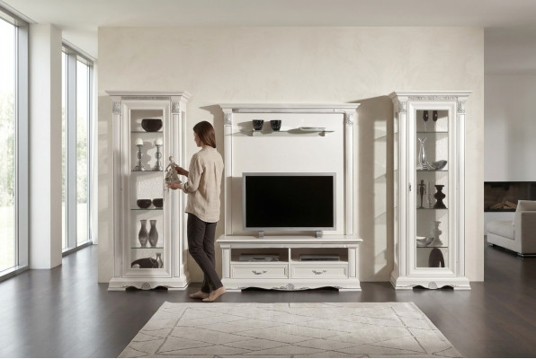 Klassieke woonkamerkast woonkamer vitrine dressoir RTV-plankwandmeubel 4-delig massief hout