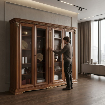 Vitrine Glas Muurkast Vitrinekast Barok Rococo Italiaanse Stijl Meubels Massief Hout