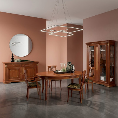 Eetkamer Complete Tafel Dressoir 4x Stoel Set Vitrine Barok 7-delig Massief hout