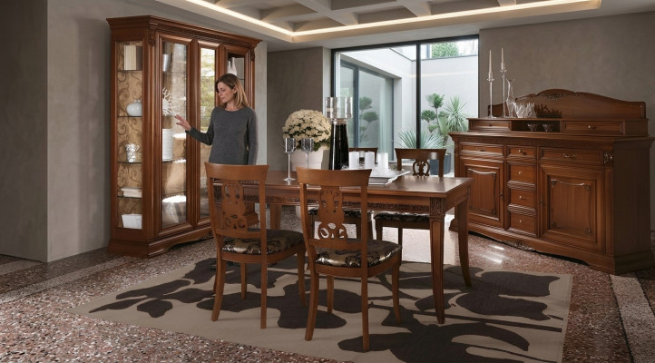 Eetkamer compleet tafel dressoir 4x stoel set vitrine barok massief hout