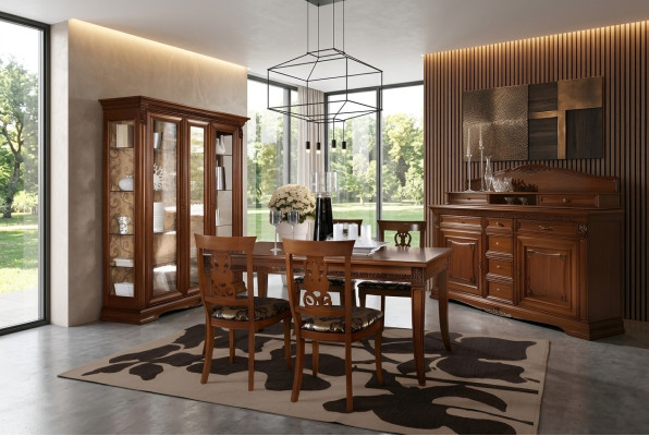 Eetkamer compleet tafel dressoir 4x stoel set vitrine barok massief hout