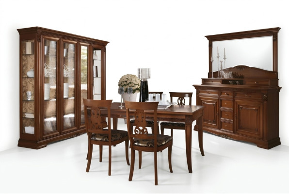 Eetkamer compleet tafel dressoir 4x stoel set vitrine barok massief hout