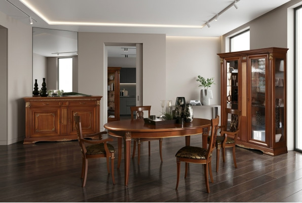 Eetkamer set massief hout barok rococo tafel 4x stoelen vitrine dressoir