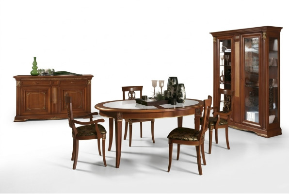 Eetkamer set massief hout barok rococo tafel 4x stoelen vitrine dressoir