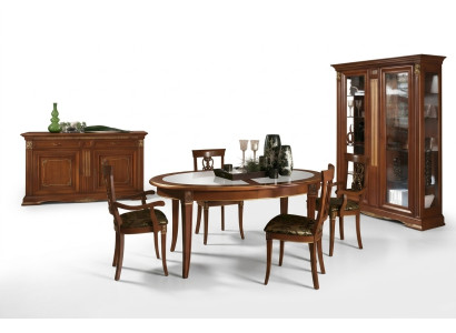 Eetkamer set massief hout barok rococo tafel 4x stoelen vitrine dressoir