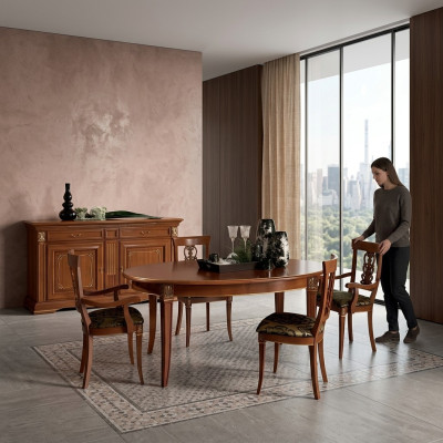 Klassieke eetkamerset Ovale tafel 4 stoelen Fauteuil Groep Garnituur Set Nieuw Massief hout
