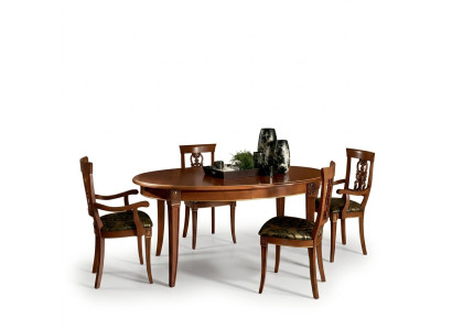 Klassieke eetkamerset Ovale tafel 4 stoelen Fauteuil Groep Garnituur Set Nieuw Massief hout