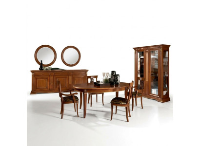 Klassieke eettafel massief hout eetkamerset 6x stoel met armleuning 7-delige set.