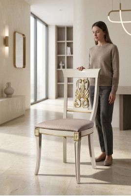 Luxe Design gestoffeerde stoel Stoelen Zitje Rug Massief hout Eetkamer Barok